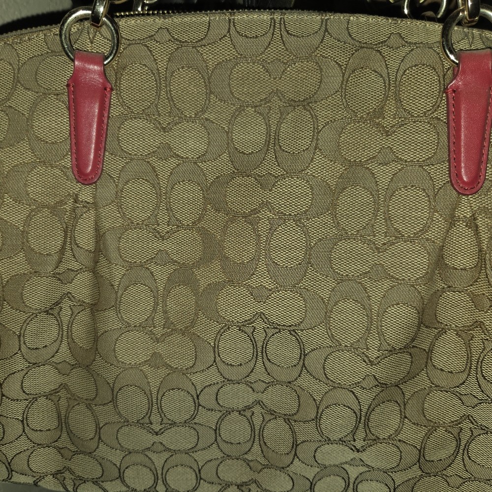 Coach Signature Canvas Tote/Crossbody Bag - Tan and Red - Picture 8 of 8